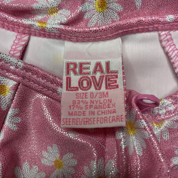 Real Love Baby Girls Shimmer Daisy Rashguard One Piece Pink Swimsuit 0-3 MO New - Picture 6 of 7